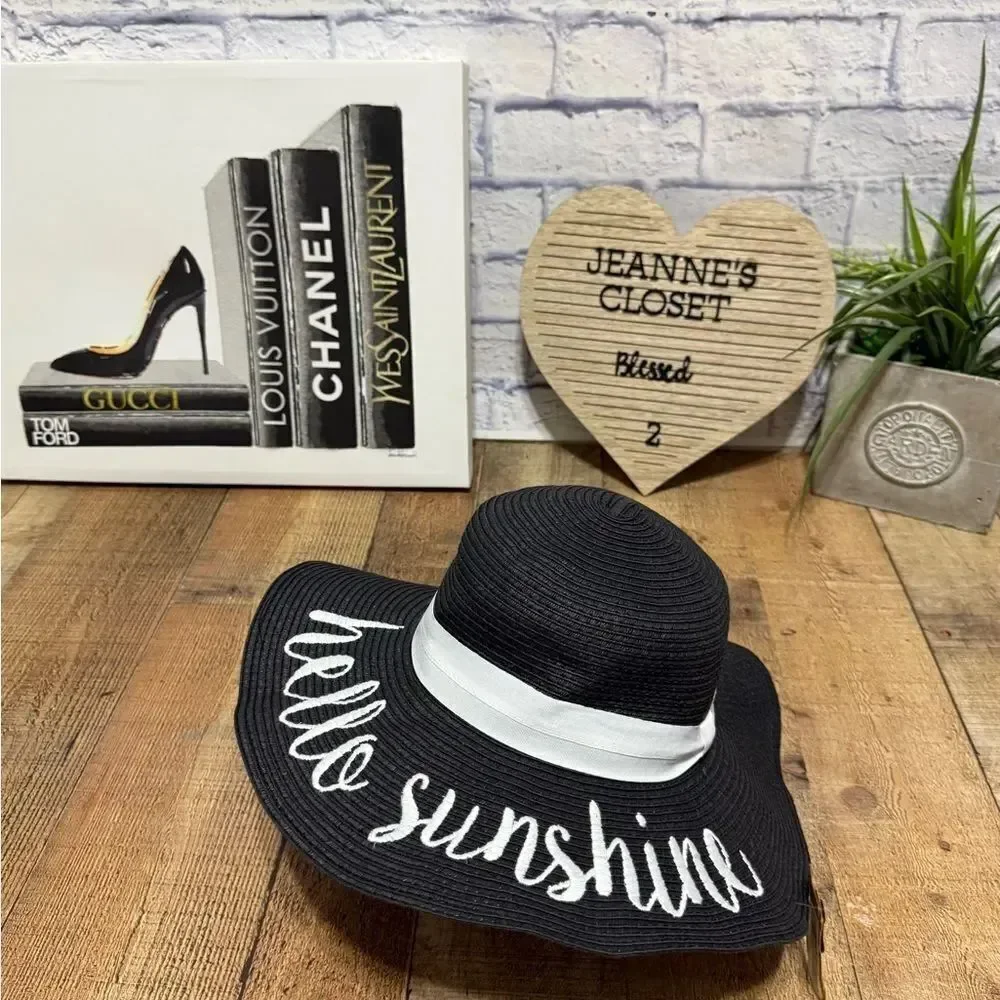 NEW! CC Women's Paper Weaved Beach Hello Sunshine Embroidered Floppy Brim hat